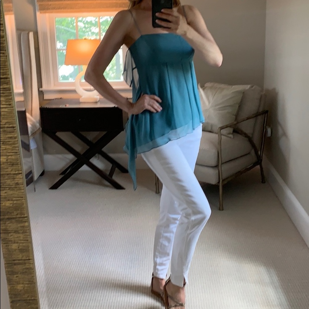 Chris Benz Gray blue spaghetti strap silk top